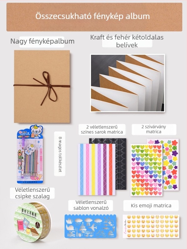 DIY retro fénykép-album üres borítóval, kézzel ragasztott oldalakkal, mini stílus, 34 oldal