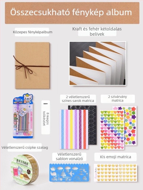 DIY retro fénykép-album üres borítóval, kézzel ragasztott oldalakkal, mini stílus, 34 oldal