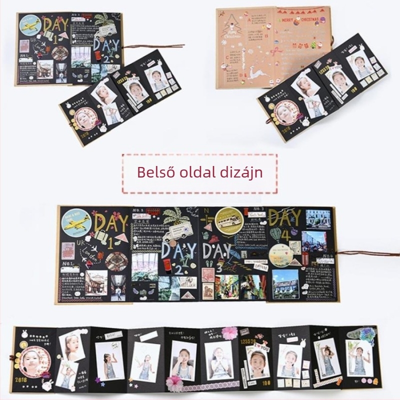 DIY retro fénykép-album üres borítóval, kézzel ragasztott oldalakkal, mini stílus, 34 oldal