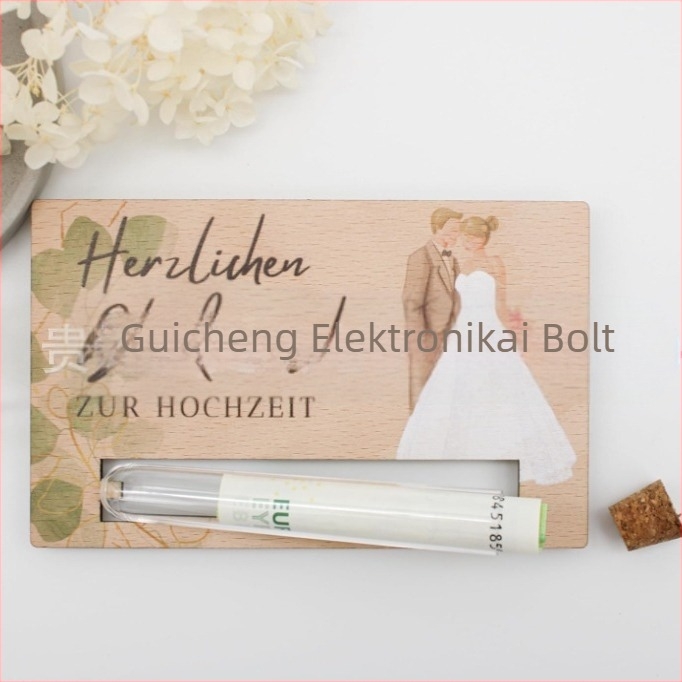Fából készült dísz – modern minimalist stílusú üdvözlőlap pénz a kísérleti csőben