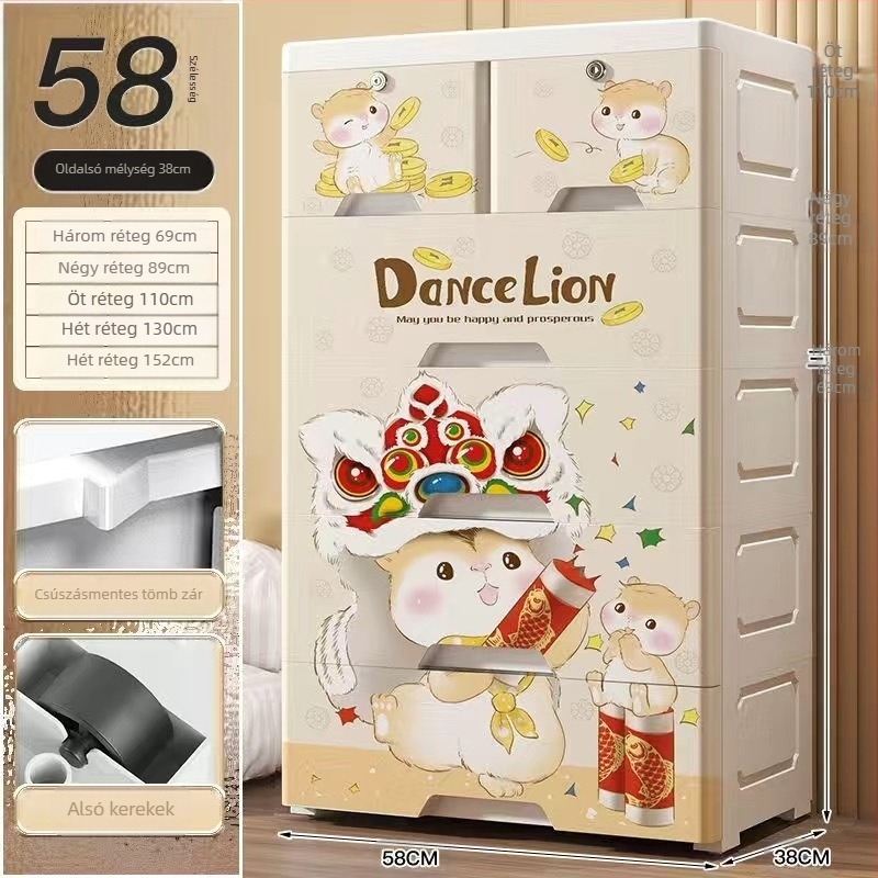 Műanyag tároló szekrény, rajzfilm-stílusú, modell 50115, padlón álló, többfunkciós szervező cipőknek, játékoknak és irodaszereknek