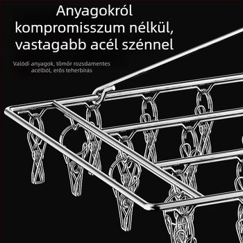 Rozsdamentes acél ruhaszárító állvány 48 csipesszel, összecsukható kör alakú kialakítás, zoknik és fehérneműk számára, erkélyhez.