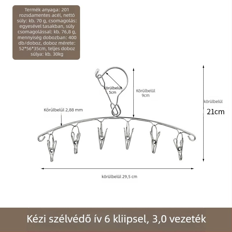 Rozsdamentes acél ruhaszárító állvány 48 csipesszel, összecsukható kör alakú kialakítás, zoknik és fehérneműk számára, erkélyhez.