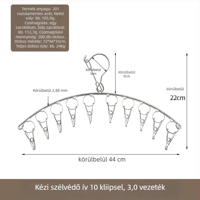 Rozsdamentes acél ruhaszárító állvány 48 csipesszel, összecsukható kör alakú kialakítás, zoknik és fehérneműk számára, erkélyhez.