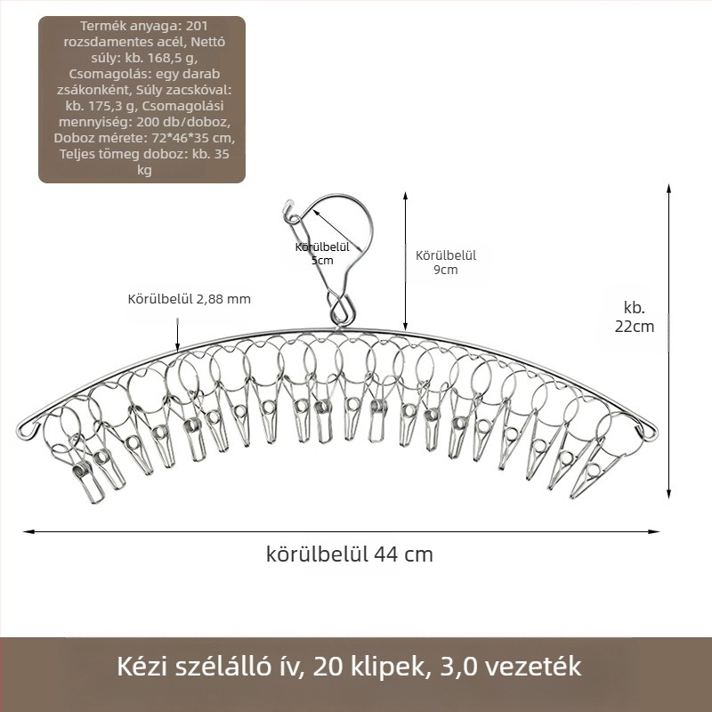 Rozsdamentes acél ruhaszárító állvány 48 csipesszel, összecsukható kör alakú kialakítás, zoknik és fehérneműk számára, erkélyhez.