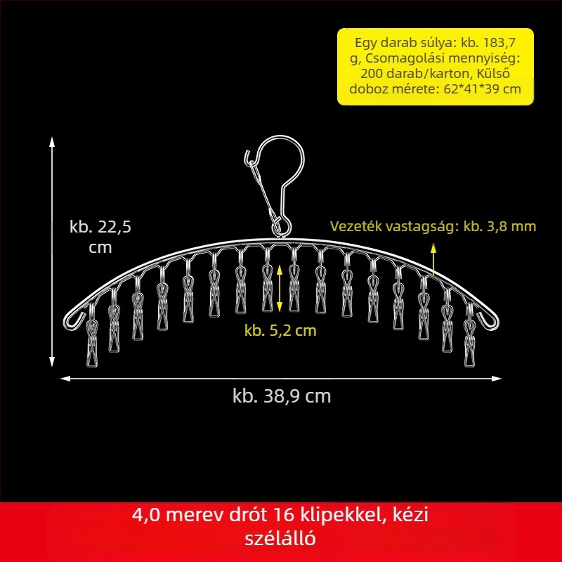 Rozsdamentes acél ruhaszárító állvány 48 csipesszel, összecsukható kör alakú kialakítás, zoknik és fehérneműk számára, erkélyhez.