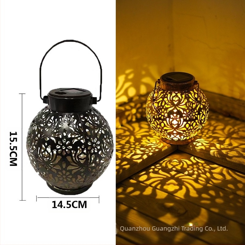 Napelemes kovácsoltvas kerti lámpa virág vetítéssel, LED, IP55, 0.06W, 6–12 óra, modell GZ-0032