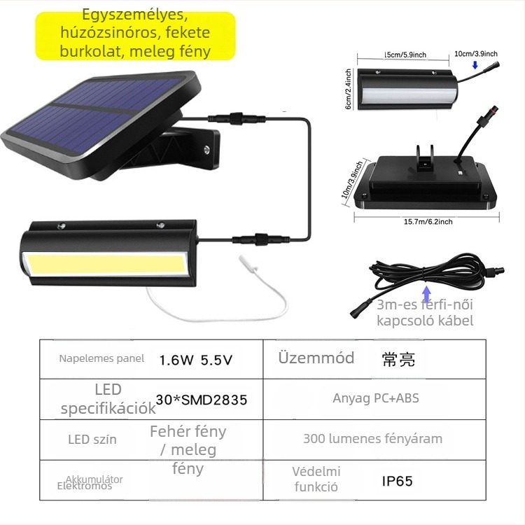 Napelemes függőlámpa húzókábellel – LED, IP65, 3W, 3,2V, 10000h, retro kertvilágítás