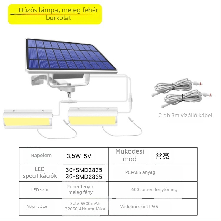 Napelemes függőlámpa húzókábellel – LED, IP65, 3W, 3,2V, 10000h, retro kertvilágítás