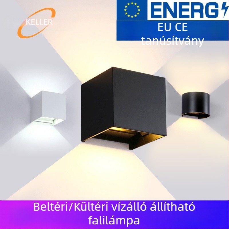 LED fali lámpa, KLS-023, négyszögletes üveges árnyékolóval, 85-265V, 5000 óra élettartam, modern minimalista stílus