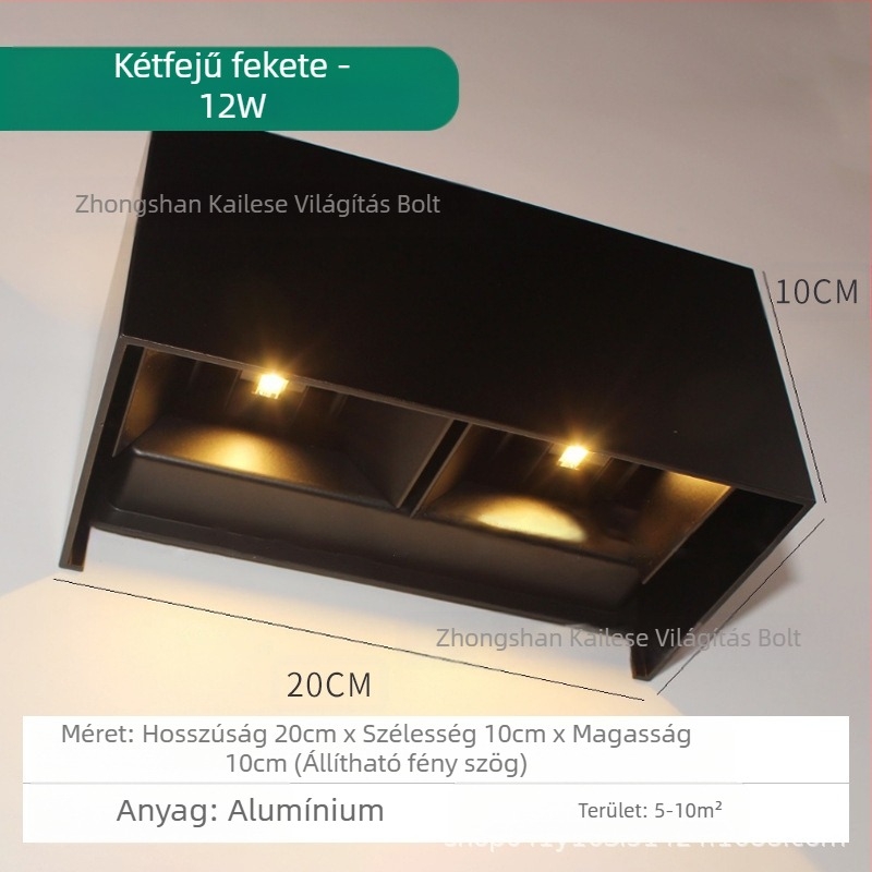 LED fali lámpa, KLS-023, négyszögletes üveges árnyékolóval, 85-265V, 5000 óra élettartam, modern minimalista stílus