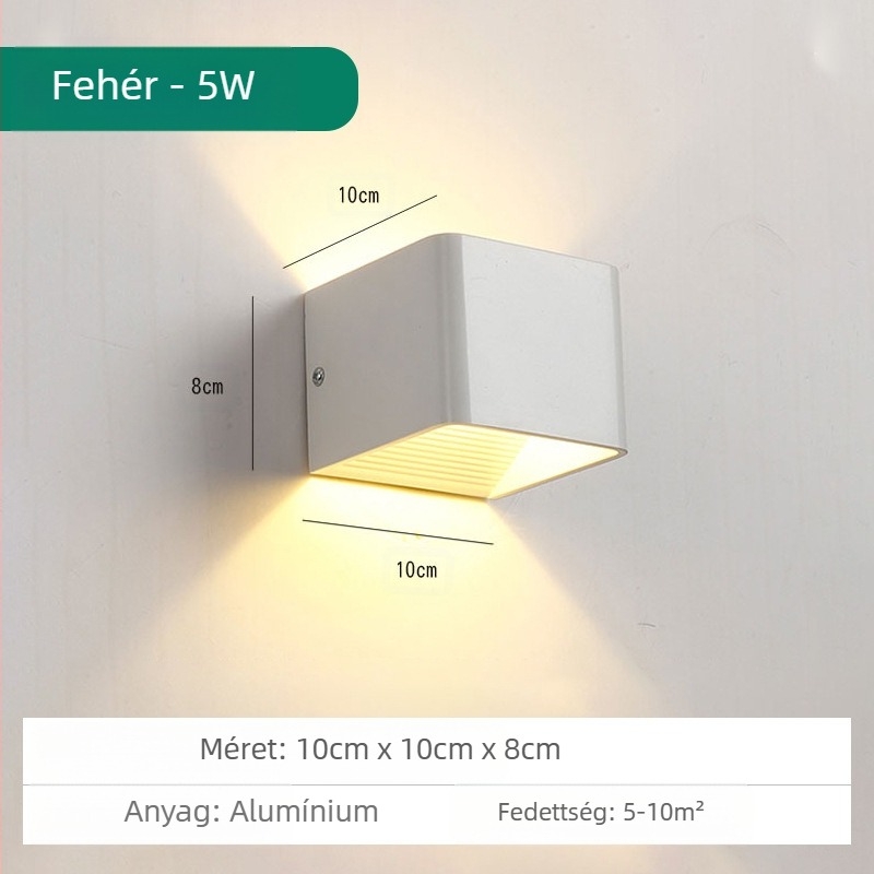 LED fali lámpa, KLS-023, négyszögletes üveges árnyékolóval, 85-265V, 5000 óra élettartam, modern minimalista stílus