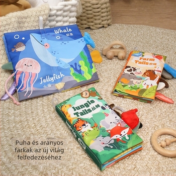 EHANBAOBI textil babakönyv 0–3 éveseknek, szakadásálló és harapásbiztos, 3D elemekkel