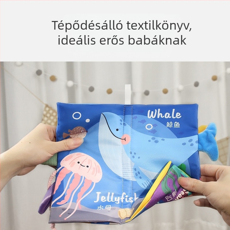 EHANBAOBI textil babakönyv 0–3 éveseknek, szakadásálló és harapásbiztos, 3D elemekkel