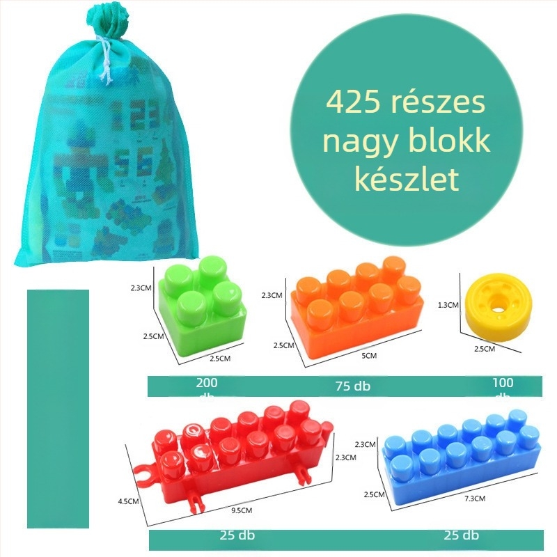 DIY nagy szemcsés műanyag építőblokkok gyerekeknek – Oktatási építőblokkok korai fejlesztéshez, 100–200 darab, PP műanyag, hordócsomagolás, 3C tanúsítvány 2018012203132584