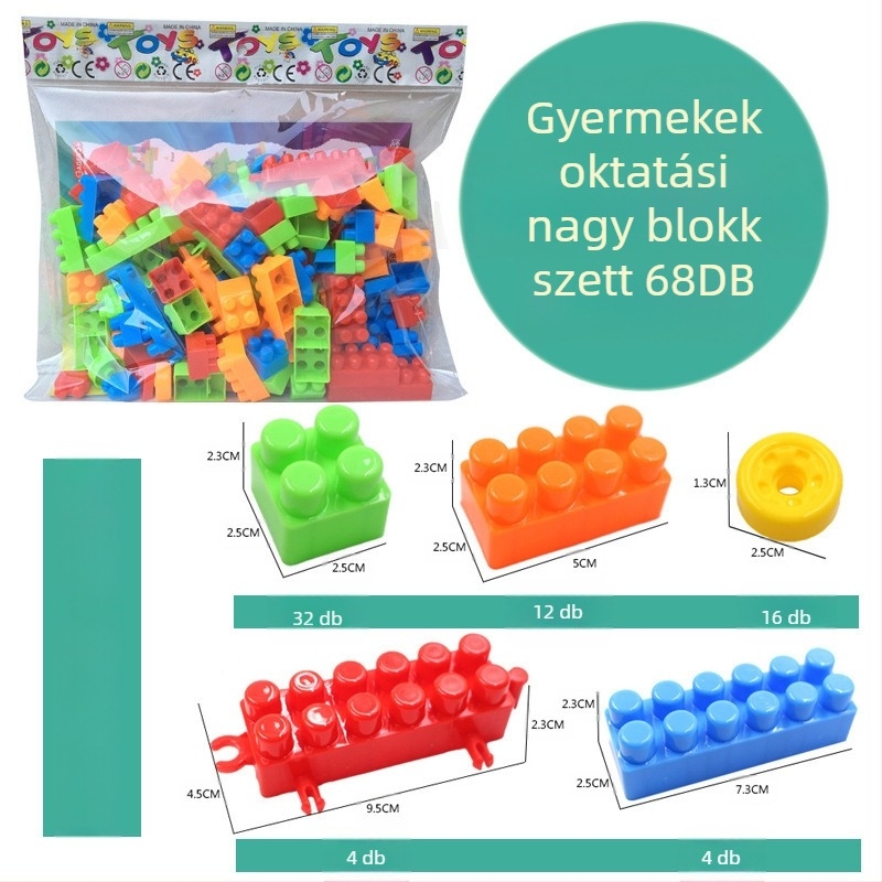 DIY nagy szemcsés műanyag építőblokkok gyerekeknek – Oktatási építőblokkok korai fejlesztéshez, 100–200 darab, PP műanyag, hordócsomagolás, 3C tanúsítvány 2018012203132584