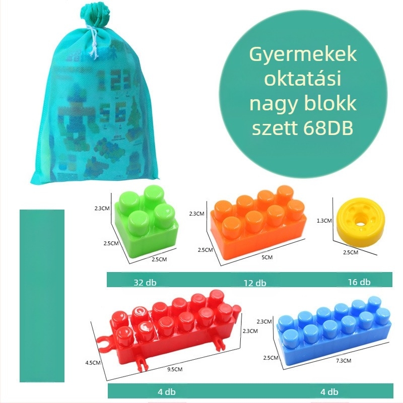 DIY nagy szemcsés műanyag építőblokkok gyerekeknek – Oktatási építőblokkok korai fejlesztéshez, 100–200 darab, PP műanyag, hordócsomagolás, 3C tanúsítvány 2018012203132584