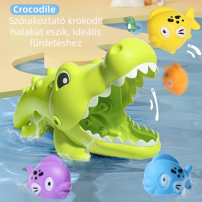 Fürdőjáték: krokodil, amely eszi a kis halakat, műanyag, 4–6 éves gyermekeknek, Cute Beibei márka
