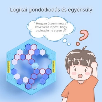 Gyerekeknek szóló interaktív társasjáték: Pingvínmentés és jégzúzás — műanyag; fejleszti vizuális és szellemi képességeket, kéz-szem koordinációt, szülő-gyerek interakciót; 4–6, 7–14 és 15–35.
