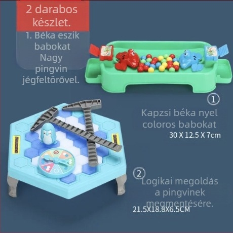 Gyerekeknek szóló interaktív társasjáték: Pingvínmentés és jégzúzás — műanyag; fejleszti vizuális és szellemi képességeket, kéz-szem koordinációt, szülő-gyerek interakciót; 4–6, 7–14 és 15–35.