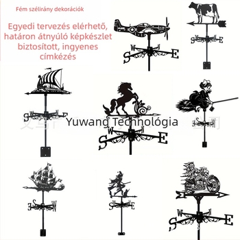 Kovácsoltvas talppal rögzíthető széljelző siluett, kültéri kertdecoráció