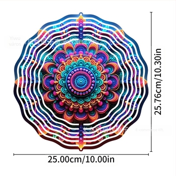Mandala 3D forgó szélspiner függő dekoráció házhoz és kerthez, fém, nyomtatott dizájn