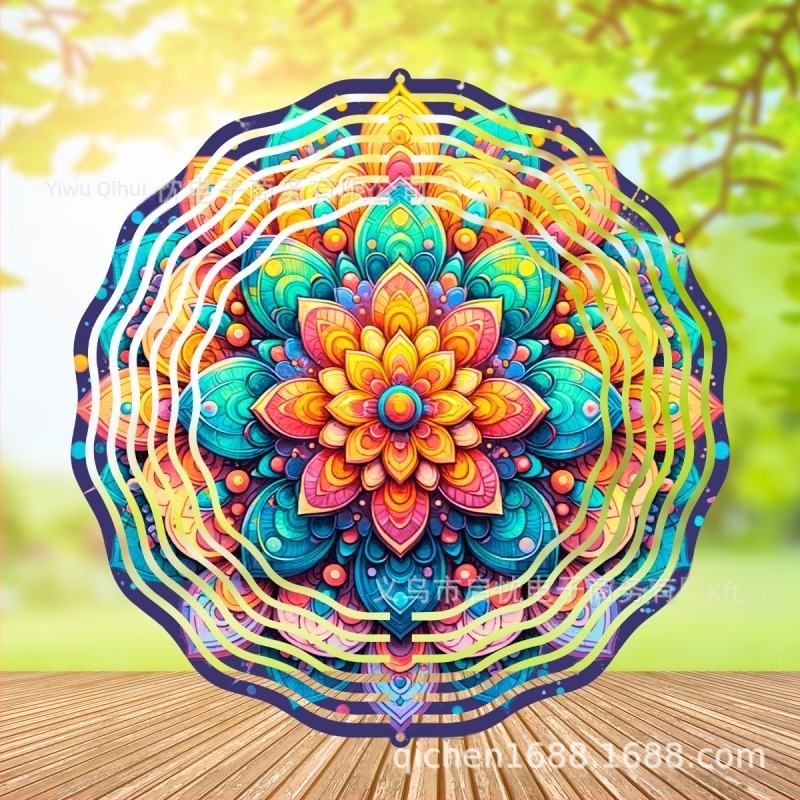 Mandala 3D forgó szélspiner függő dekoráció házhoz és kerthez, fém, nyomtatott dizájn