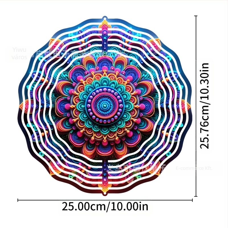 Mandala 3D forgó szélspiner függő dekoráció házhoz és kerthez, fém, nyomtatott dizájn