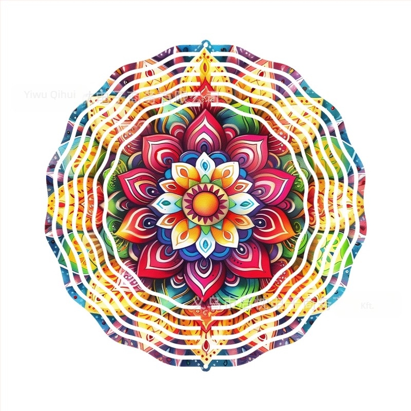 Mandala 3D forgó szélspiner függő dekoráció házhoz és kerthez, fém, nyomtatott dizájn