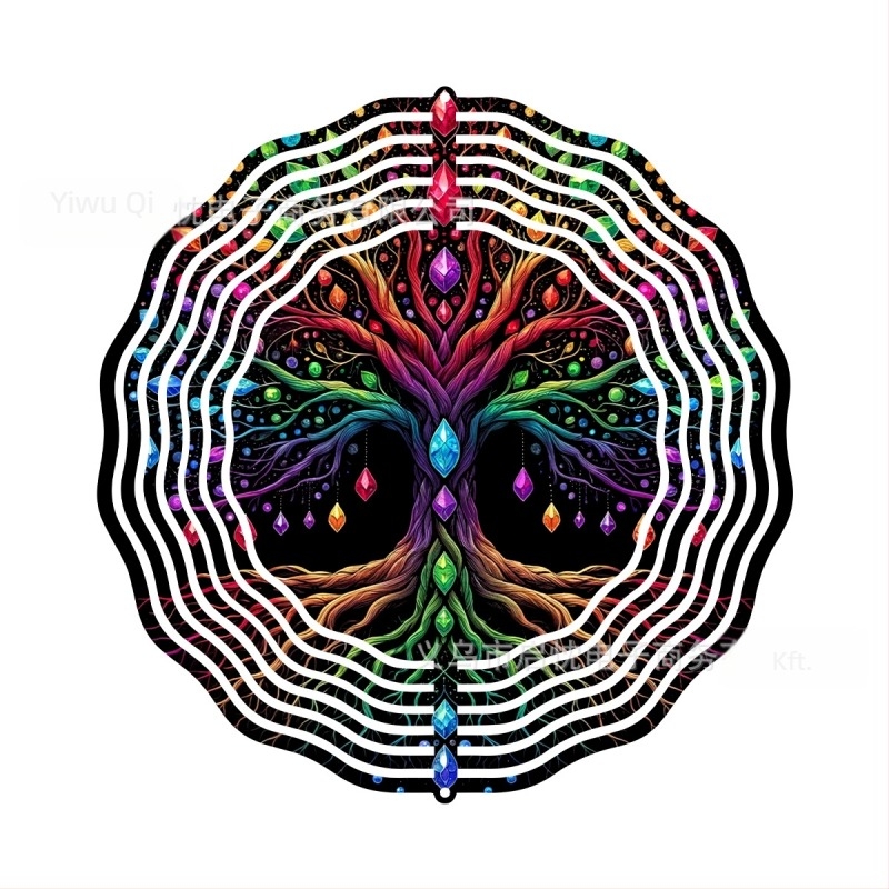Mandala 3D forgó szélspiner függő dekoráció házhoz és kerthez, fém, nyomtatott dizájn