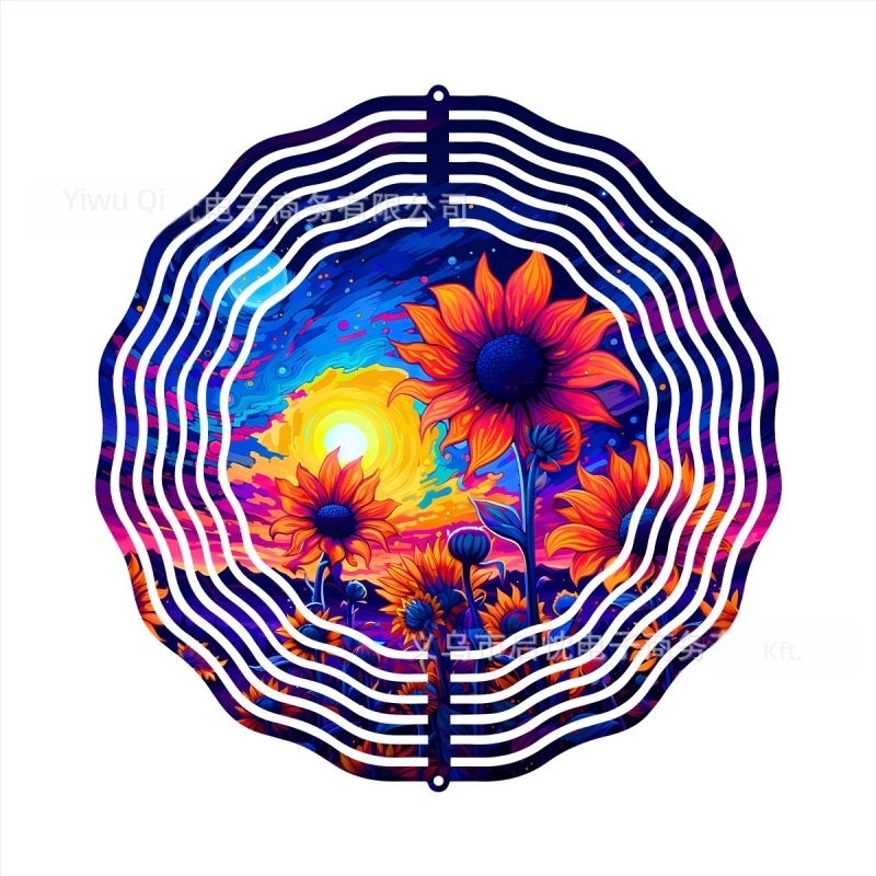 Mandala 3D forgó szélspiner függő dekoráció házhoz és kerthez, fém, nyomtatott dizájn
