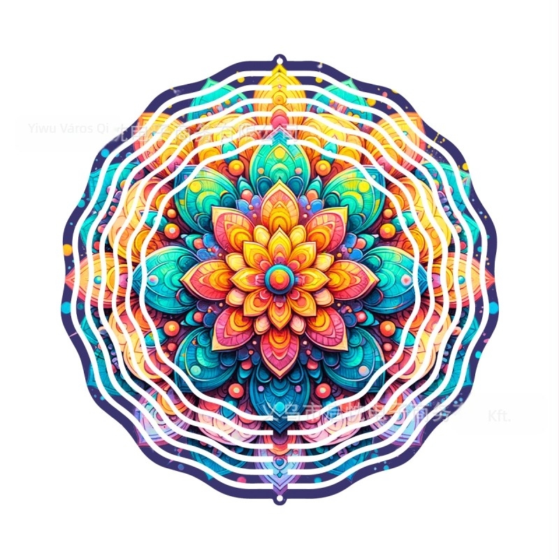 Mandala 3D forgó szélspiner függő dekoráció házhoz és kerthez, fém, nyomtatott dizájn