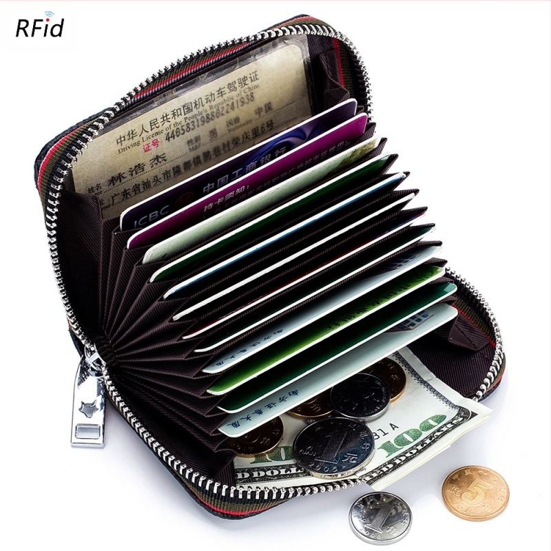 RFID kártyatartó - uniszex, felsőréteg marhabőr, cipzár, városi minimalista stílus — Ying Bai Le