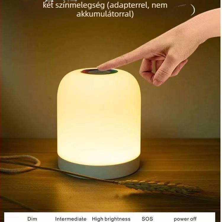 LED éjszakai lámpa érintéses kapcsolóval, akkumulátoros működés, műanyag árnyékoló, modell Y2020