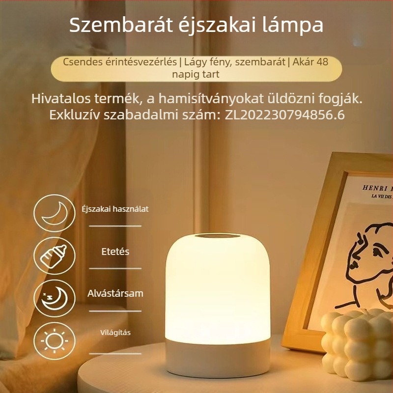 LED éjszakai lámpa érintéses kapcsolóval, akkumulátoros működés, műanyag árnyékoló, modell Y2020