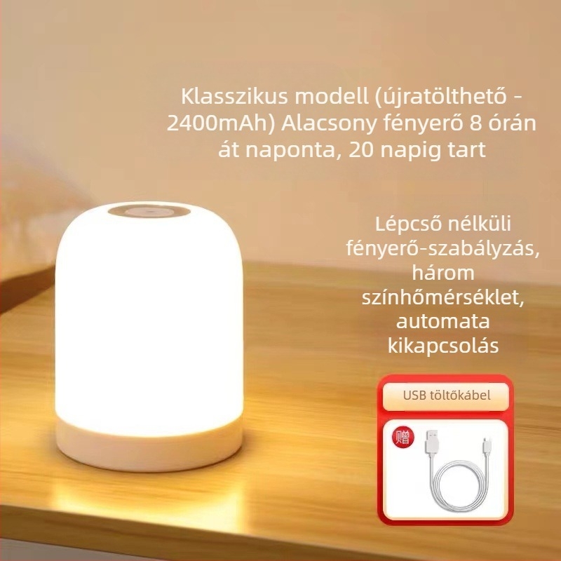 LED éjszakai lámpa érintéses kapcsolóval, akkumulátoros működés, műanyag árnyékoló, modell Y2020
