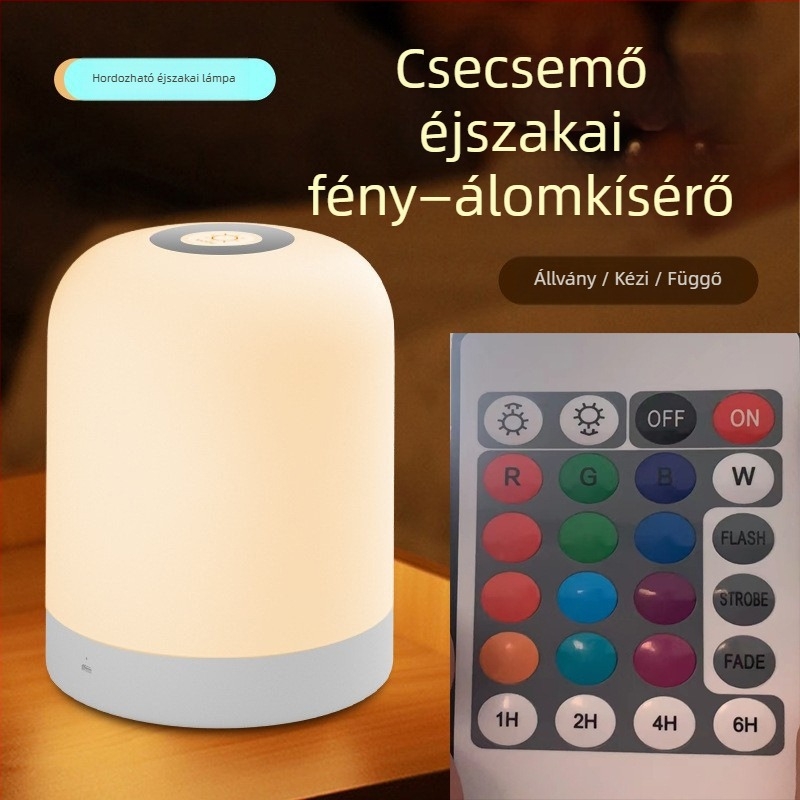 LED éjszakai lámpa érintéses kapcsolóval, akkumulátoros működés, műanyag árnyékoló, modell Y2020
