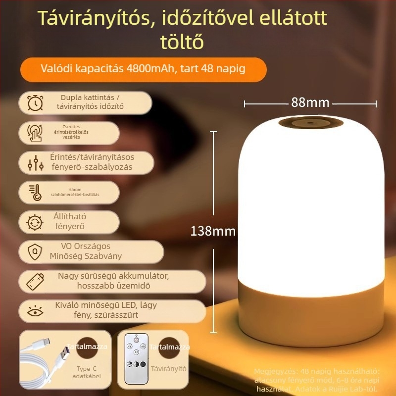 LED éjszakai lámpa érintéses kapcsolóval, akkumulátoros működés, műanyag árnyékoló, modell Y2020