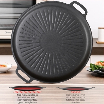 Maifan kő grillsütő serpenyő, koreai stílusú Teppanyaki, kerek vasból, hordozható, tapadásmentes