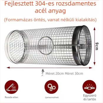 Kör alakú BBQ ketrec 304 rozsdamentes acélból, hengeres, ütéses megmunkálás, levehető, 110–130 g