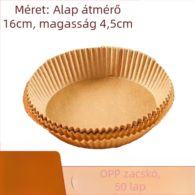 Kör alakú sütőpapír az air fryerhez, olajálló bevonattal, egyszer használható, fa rostból, 35 gsm