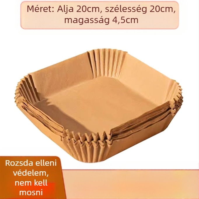 Kör alakú sütőpapír az air fryerhez, olajálló bevonattal, egyszer használható, fa rostból, 35 gsm