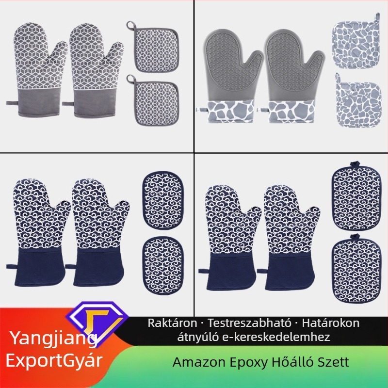 Szilikon hőszigetelő kesztyű és fazék alátét készlet – anyag: szilikon-pamut, Le Chun márka, testreszabható, 2024-ben piacra kerül