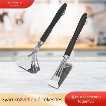 Jin Hengtai grillkefe, 3 cserélhető rugóval, 201 rozsdamentes acél szálakkal, PP fogantyúval