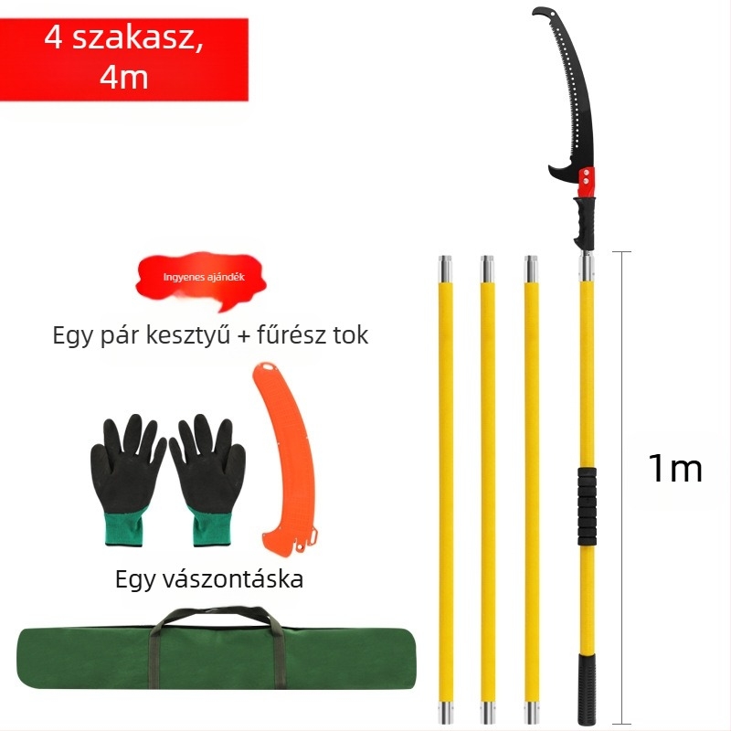 Többfunkciós, szigetelt kézi ágvágó epoxigyanta rúdval és hosszabbító nyéllel, magas ágakhoz és kertben