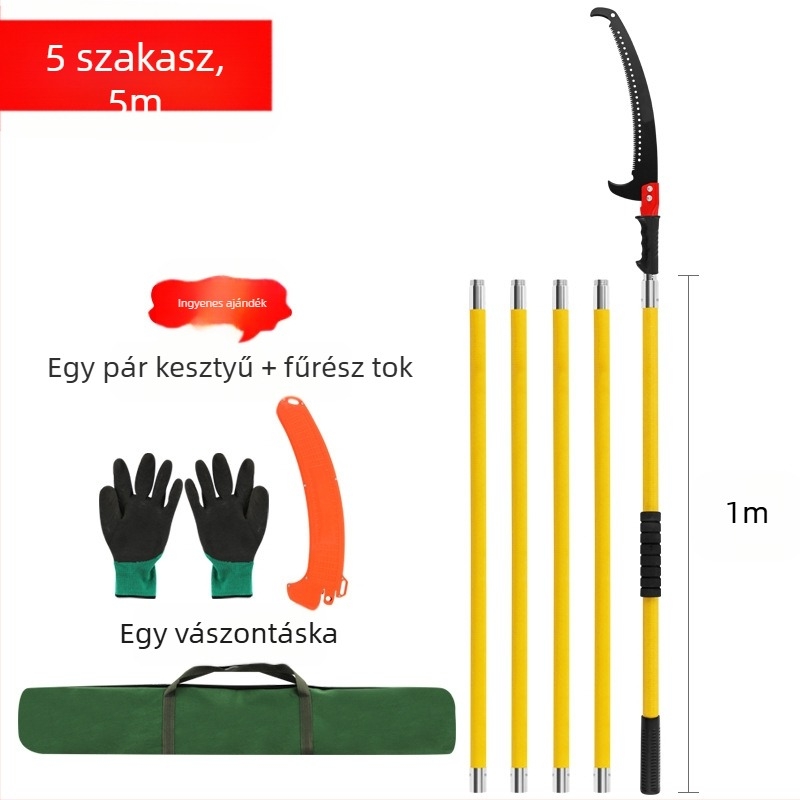 Többfunkciós, szigetelt kézi ágvágó epoxigyanta rúdval és hosszabbító nyéllel, magas ágakhoz és kertben