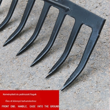 Mangán acél kertigreblé 9 és 5 fogú, talaj fellazítására és gyomirtásra, háztartási használatra