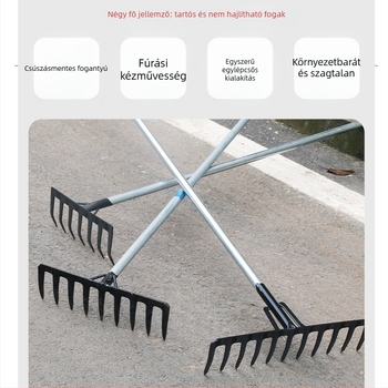 Mangán acél kertigreblé 9 és 5 fogú, talaj fellazítására és gyomirtásra, háztartási használatra
