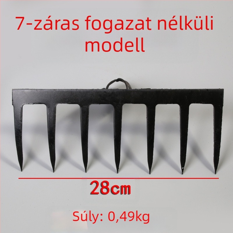 Mangán acél kertigreblé 9 és 5 fogú, talaj fellazítására és gyomirtásra, háztartási használatra