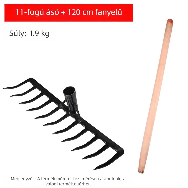 Mangán acél kertigreblé 9 és 5 fogú, talaj fellazítására és gyomirtásra, háztartási használatra